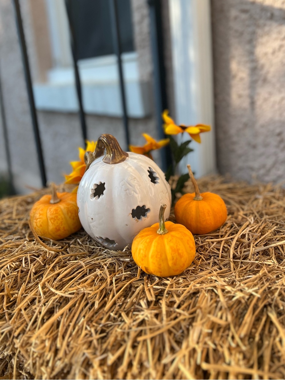 White Ceramic Pumpkin Lantern by